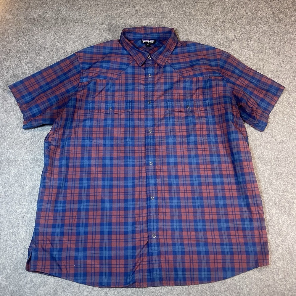 Patagonia Shirt Mens XXL Bandito Plaid Vented Hiking Fishing Snap Short Sleeve